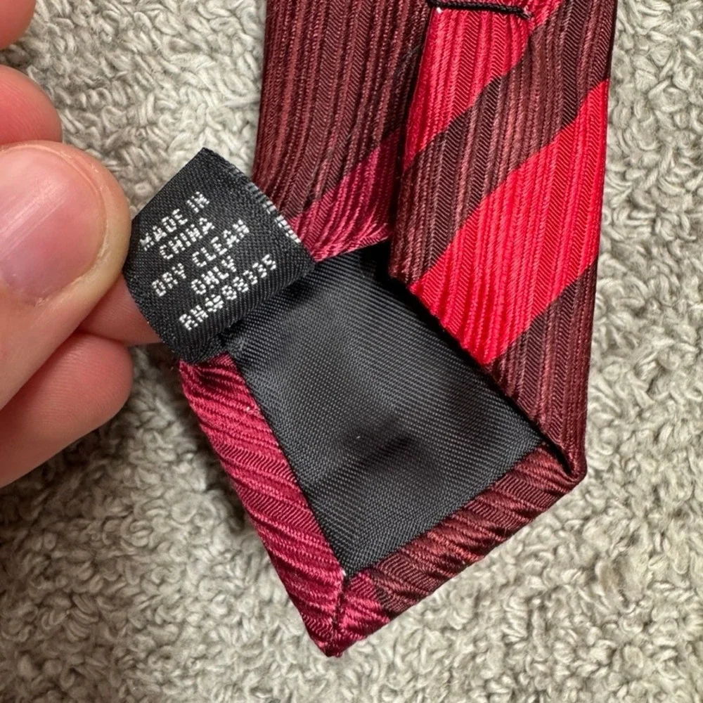 Unlisted Kenneth Cole Mens Red Burgundy Striped 100% Silk Necktie Hand Sewn